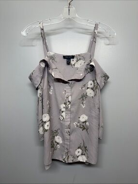 New Look Grey Floral Cold Shoulder Long Sleeve Blouse